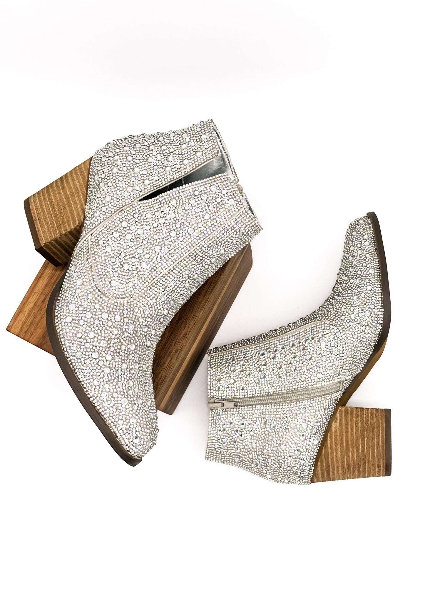 Shine Star Rhinestone Bootie Silver With Zipper Closure Naughty Monkey